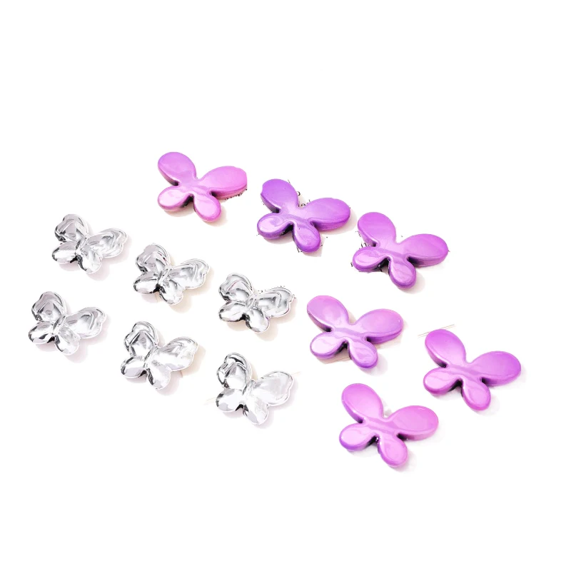 Acrylic Silver Purple gradient butterfly string beads DIY jewelry bracelet earrings accessories material loose beads 6pcs