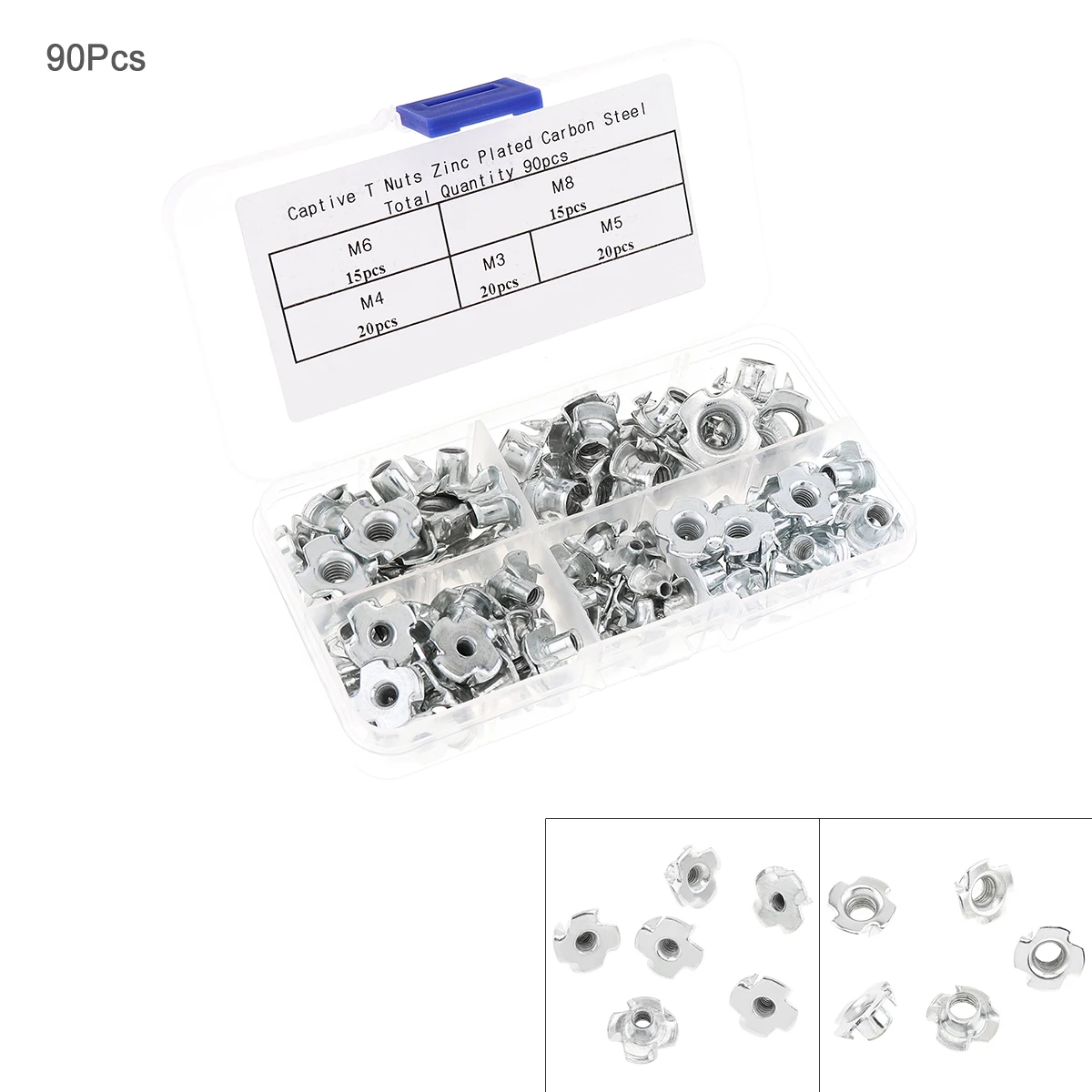 

90pcs/set Four claw screw Zinc Plated Four Claws Nut M3 M4 M5 M6 M8 Speaker Nut T-nut Blind Pronged Tee Nut Furniture Hardware