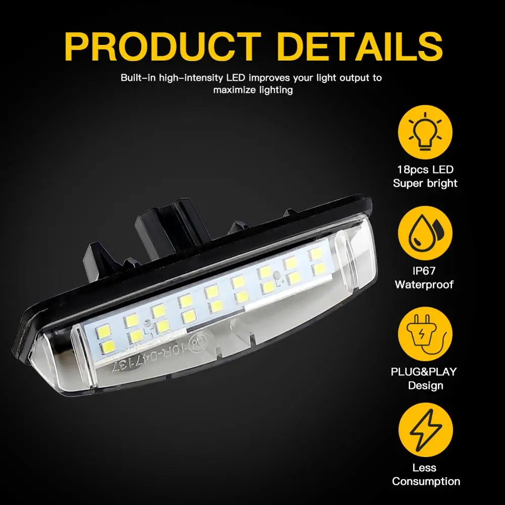 2Pcs CanBus LED License Plate Lights for Toyota Camry/Aurion Avensis Verso Echo Prius LEXUS  Is200 / Is300 1999~2005 Number Lamp