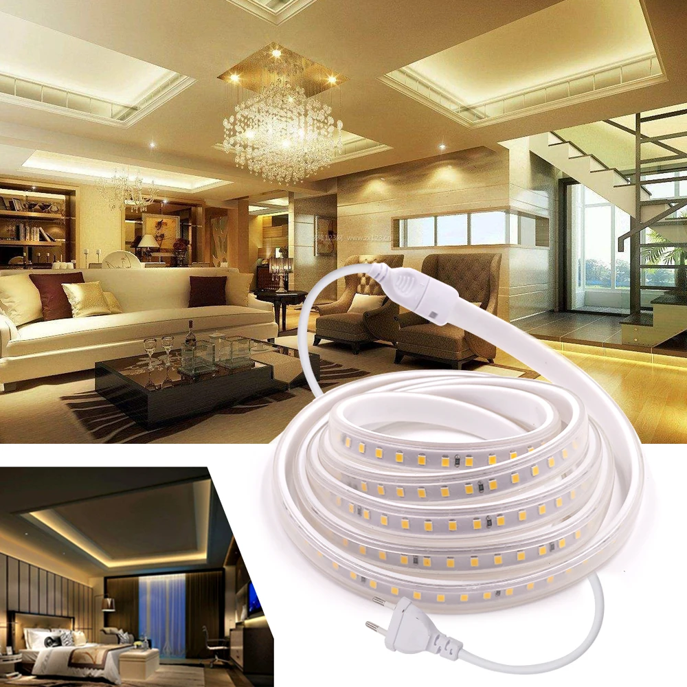 Imagem -06 - Flexível Led Strip Light com eu Switch Plug Fita Impermeável Decoração para Casa 220v Smd2835 120 Leds