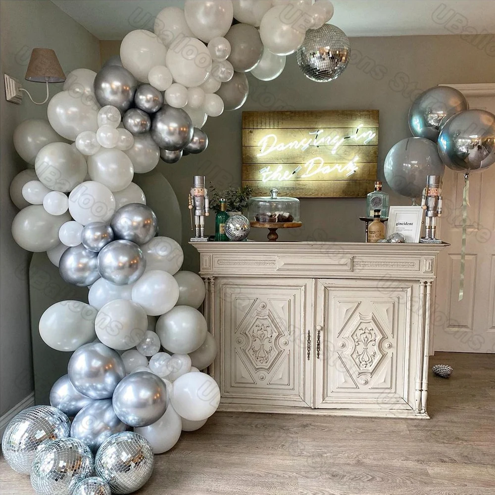 102Pcs White Gray Silver Balloons Arch Birthday Decorations Balloon Garland for Kids Baby Shower Wedding Party Decor Supplies