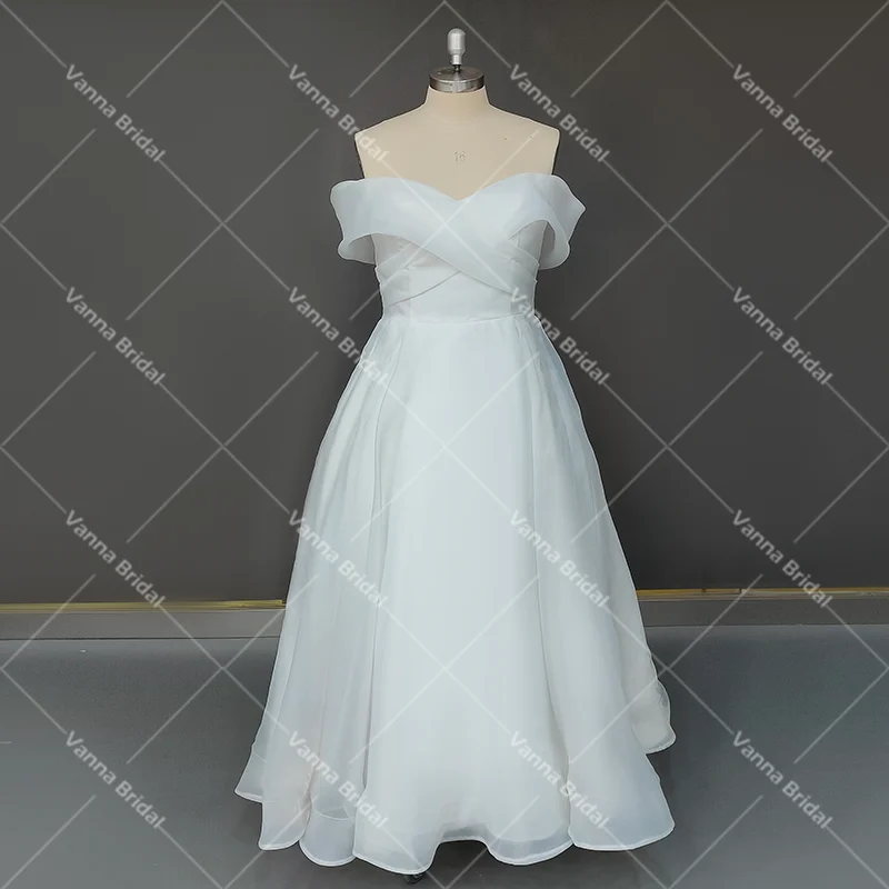 Vestido de novia de Organza suave fruncido, sin hombros, entrecruzado, talla grande