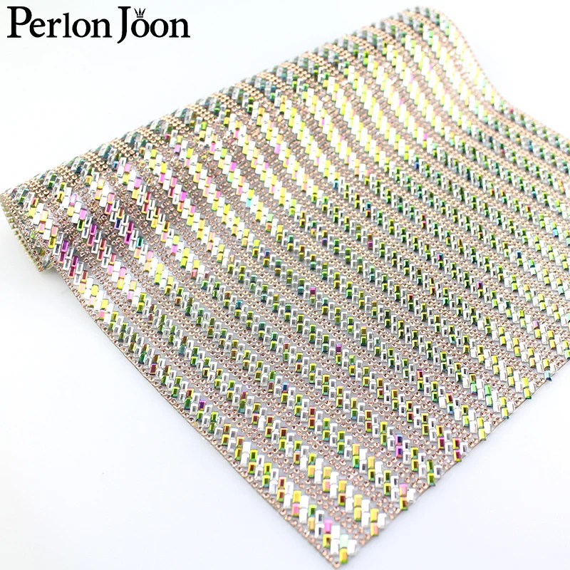 1 Pz 24*40 cm Phantom Color Shine AB Panno di Vetro di Cristallo Pasta Posteriore Hot Fix Colla Strass FAI DA TE Ferro Sul Patch Applique TR110