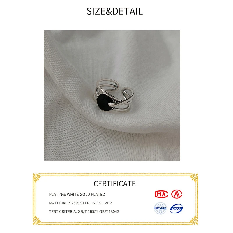 Anelli in argento sterling 925 ellisse per donna ridimensionabili fatti a mano zircone nero bague femme argent 925 accessori gioielleria raffinata