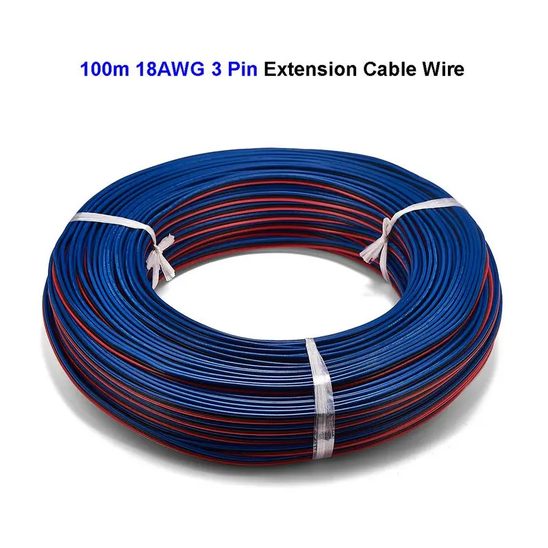 

100m 3 Pin 18AWG Tinned Copper Electric Wire SM JST Connector Extension Cable For 5050 WS2811 LED Strip Light Controller