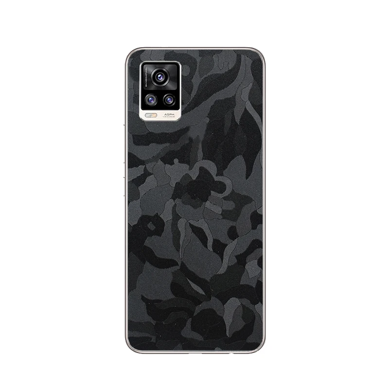 3D Black Camo Phone Back Skin for Vivo V19 V19 Neo V17 Pro V7 Plus Y30 Standard Y20i Y19 Y17 Y15 Y12 2019 Wood Wrap Sticker Film