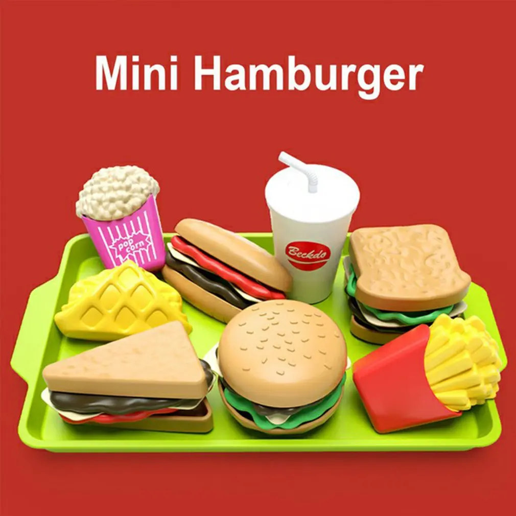 Children's Play House Toys Detachable Simulation Hamburger Bread French Fries Western Food Puzzle Set Education Toy for Kids