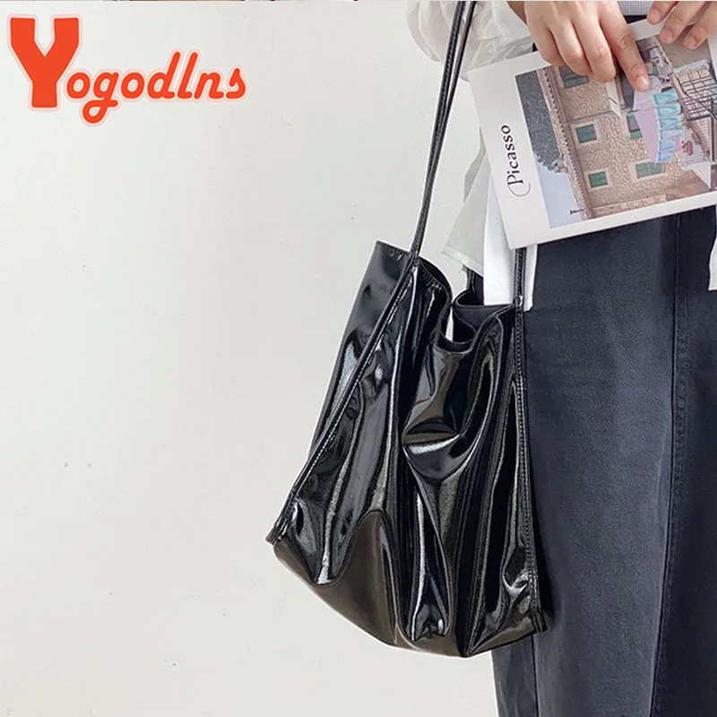 Yogodlns Luxury Patent Leather Tote Bag Female Large Capacity Shoulder Bag Advanced Lady Top-handle Bag Shopping Bag Undearm Bag