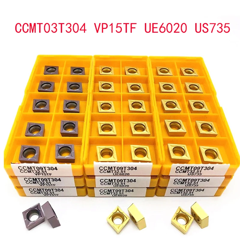 CCMT060204 CCMT09T304 CCMT09T308 VP15TF UE6020 US735 CNC กลึงภายในเครื่องมือคาร์ไบด์เครื่องกัดเครื่องมือเครื่องกลึงโลหะเครื่องมือ CCMT