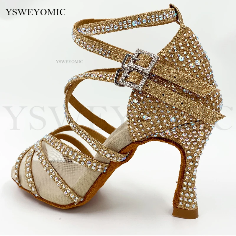 2020 Winter New Style Latin Dance Shoes Sequin Shiny Rhinestones Suede Outsole Indoor Bachata Salsa Latin Dance Shoes Women