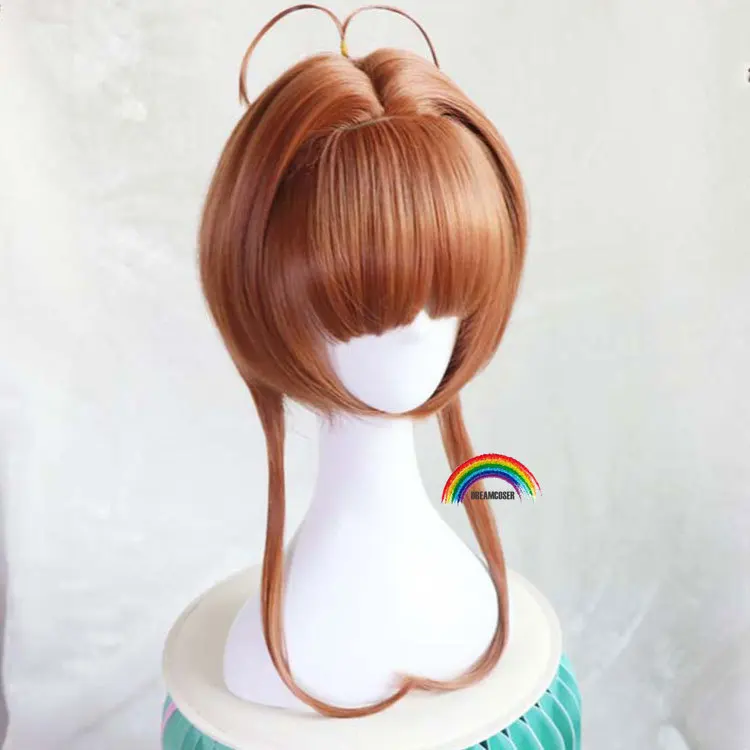 Sakura Kinomoto Wig High Quality  Anime Card Captors Sakura Cosplay Costume Wigs Halloween Costumes Hair + Red Balls Hairbands