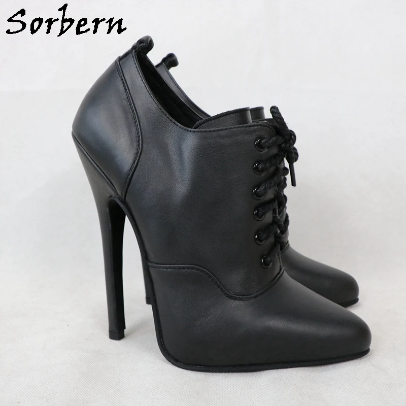 Sorbern Genuine Leather Women Pump Black Matt Lace Up Shoe Ladies 14Cm Stilettos High Heel Platform Shoes Pump Multi Colors