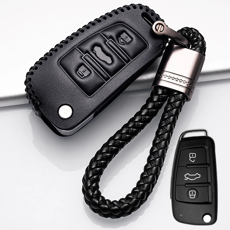 Funda de cuero para llave de coche, funda para Audi A1, A3, A4, A5, Q7, A6, C5, C6, soporte para coche, cubierta remota, llavero de estilo de coche