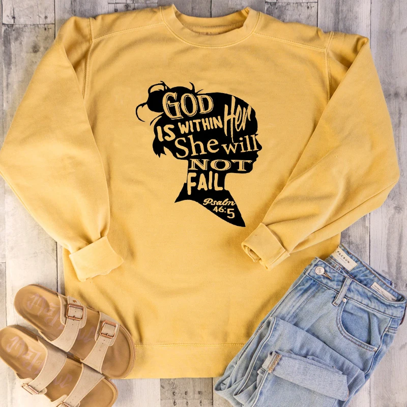 God Is Within Her She Will Not Fall Women Sweatshirts Streetwear Full Long Sleeve Shirt Pullover Graphic Clothing Drop shipping