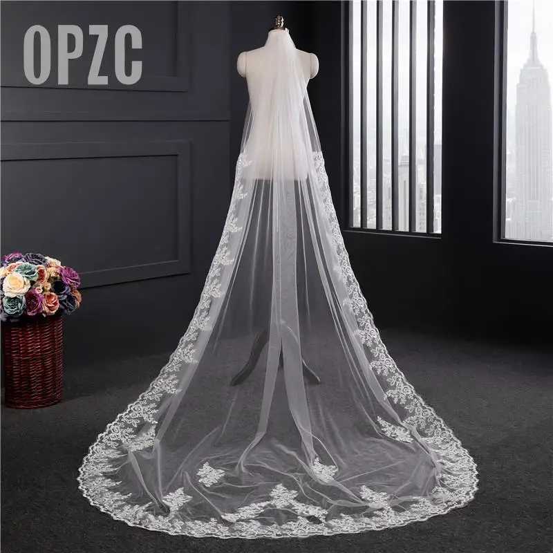 Lace Appliques Top Grass 280cm Long Tail One-Layer Lace Edge Long Train Beautiful Bridal Veil For Wedding Dress