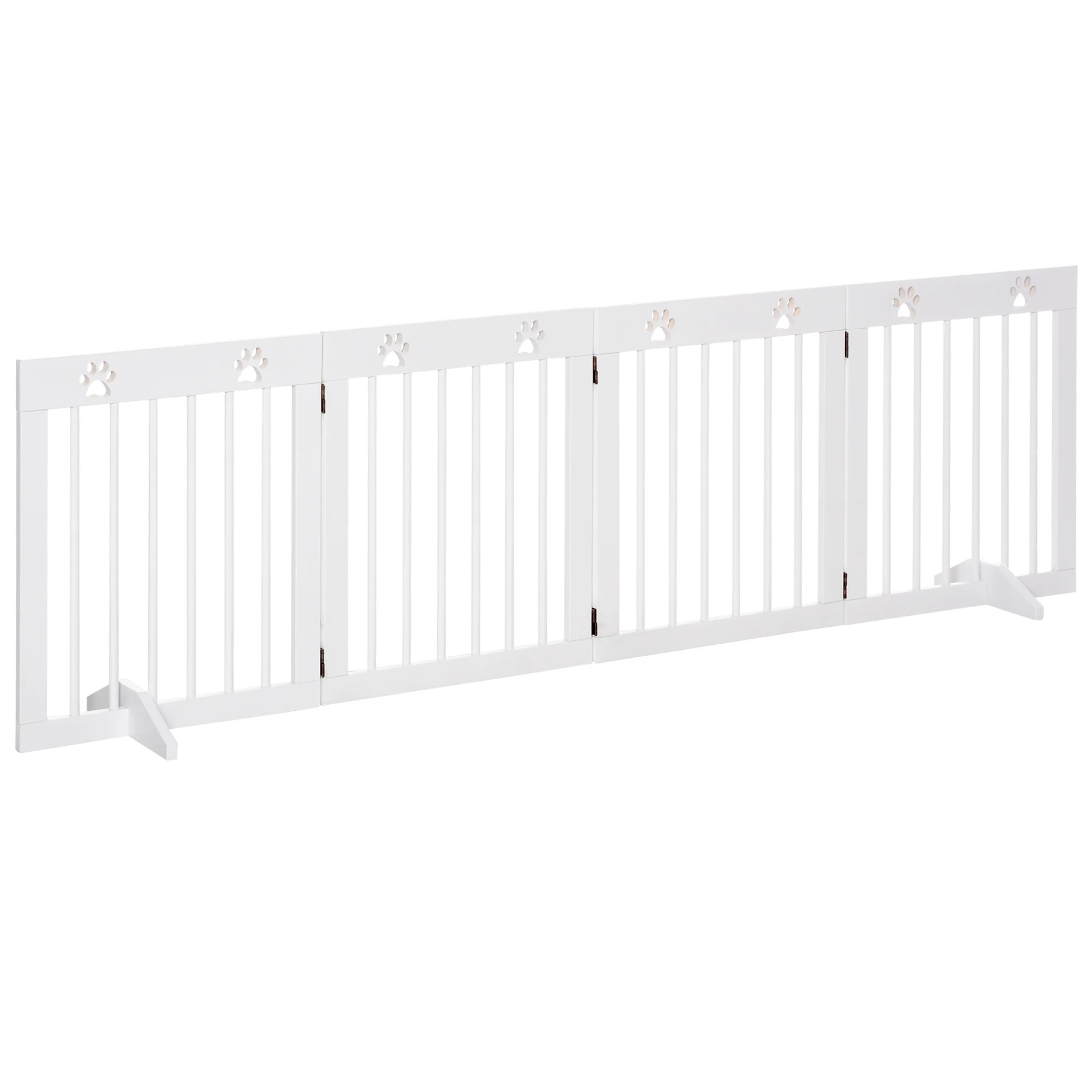 PawHut Folding Dog Safety Barrier 4 Panel Protective Grip with Legs for Doors Stairways 204x30x61 cm White