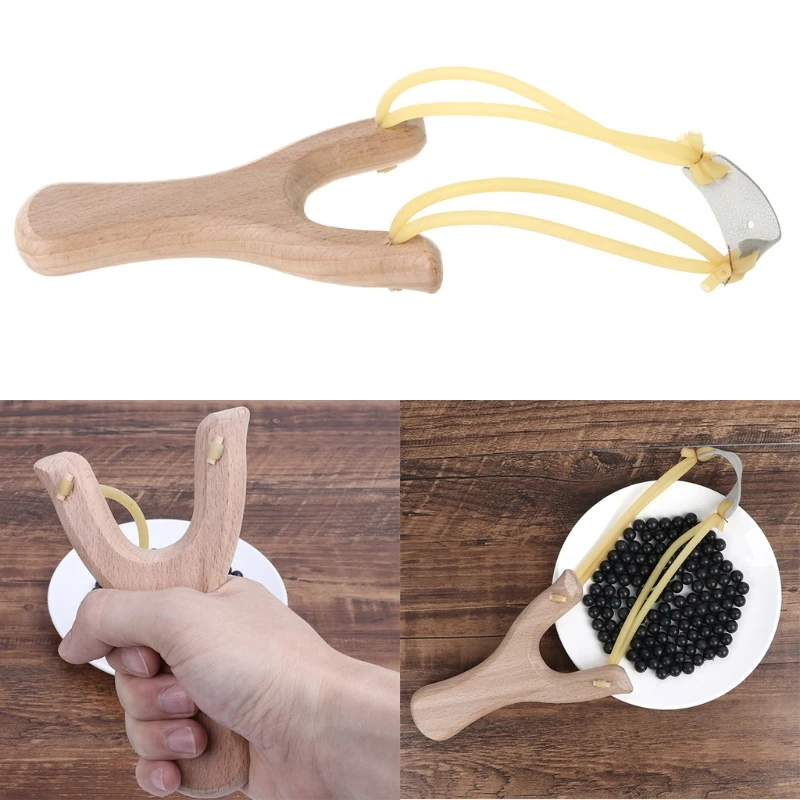 Natural Wooden Slingshot With Rubber Band Outdoor Hunting Sports Games Catapult