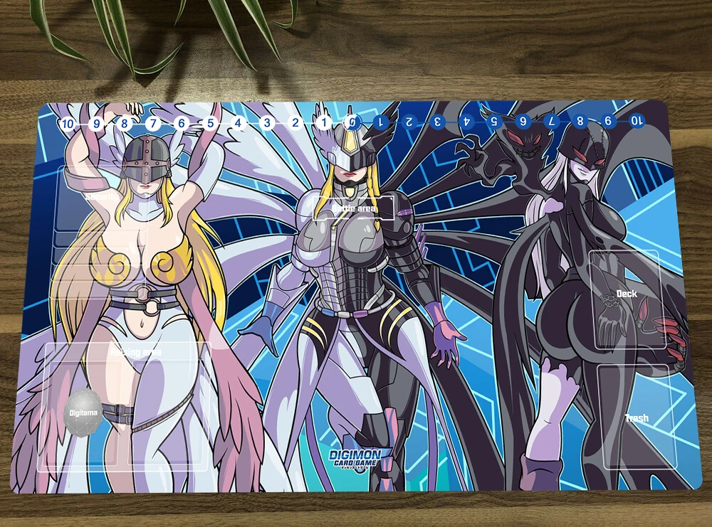 Digimon Playmat Angewomon Mastemon Ladydevimon DTCG CCG Mat Trading Card Game Mat Mouse Desk Pad Gaming Play Mat &Zones Free Bag