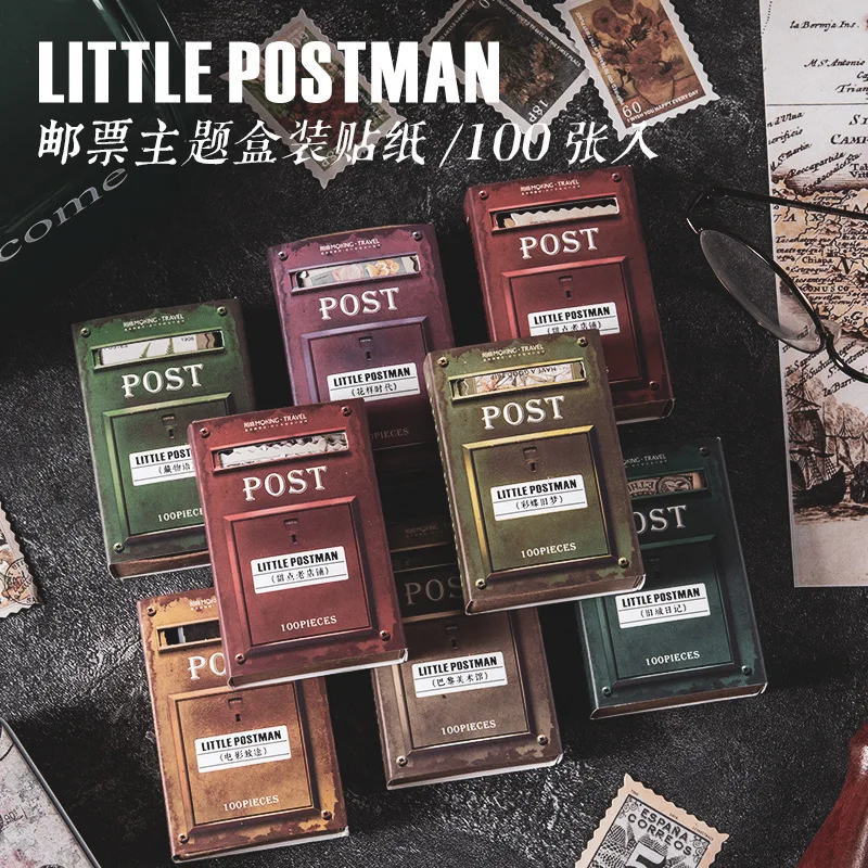 100 Sheets/pack Little Postman Vintage Stamp Stickers For Stationery Stick Label Diy Diary Scrapbook Planner Album Journal