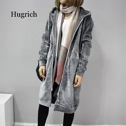 Manteaux à capuche pour femmes, nouvelle collection automne hiver, en velours de soie, Long, décontracté, mode dames, vestes noires, vêtements d'extérieur, 2020