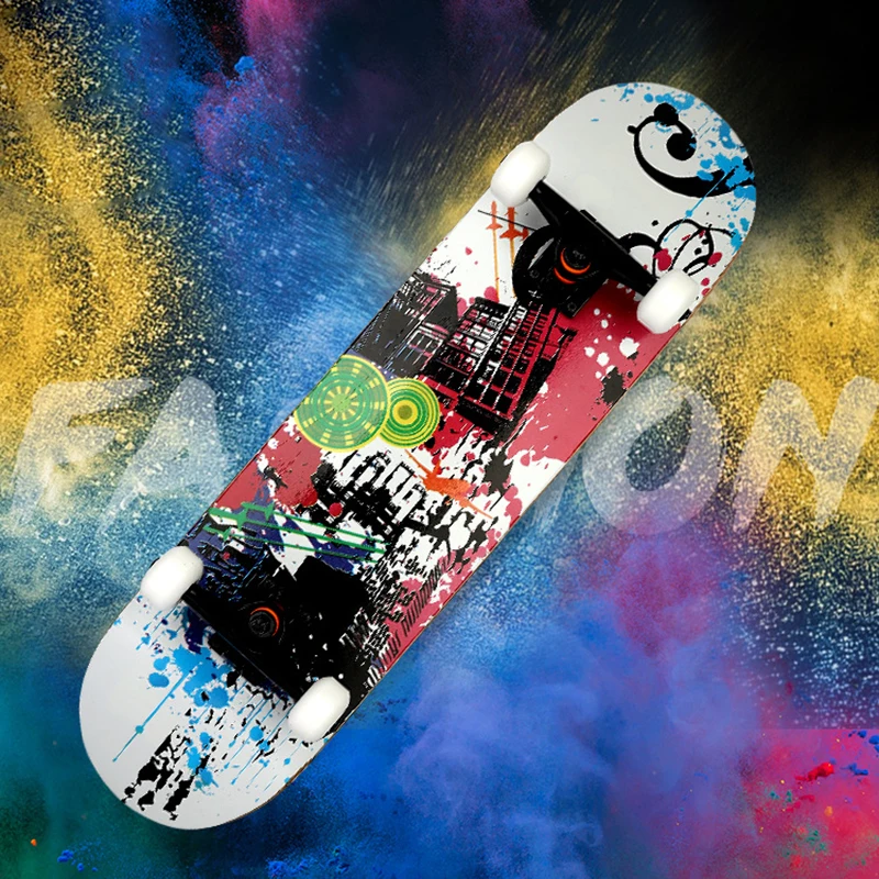 Adult Four-Wheel Double Snubby Maple Skateboard Thermal Transfer Printing Pattern Skate Board Maple Long Board Skateboards