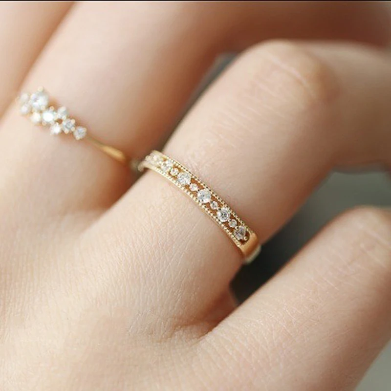 Huitan Delicate Thin Rings for Women Silver Color/Gold Color Shiny CZ Fancy Wedding Eternity Rings Fashion Accessories Jewelry