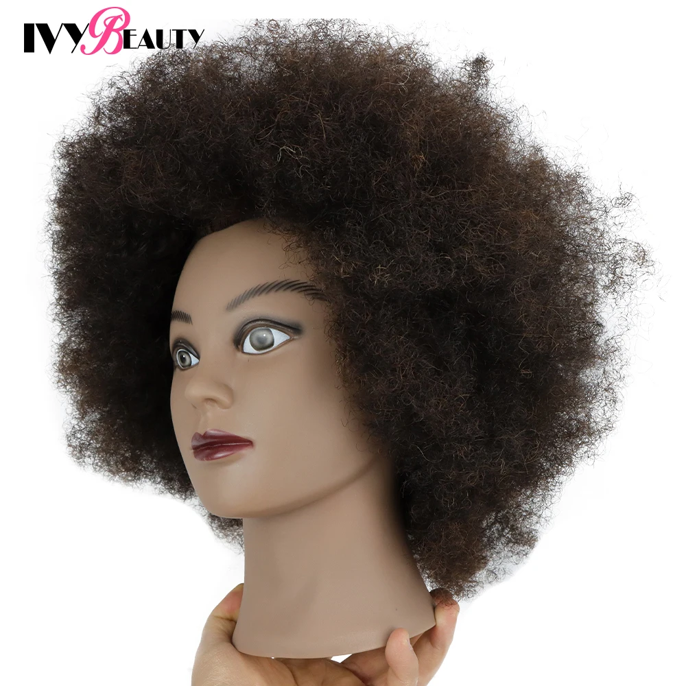 Afro หัวจริงเส้นผมมนุษย์ Hairdressing หัวแอฟริกัน Salon Traininghead Manikin Cosmetology Doll สำหรับ Braiding จัดแต่งทรงผม