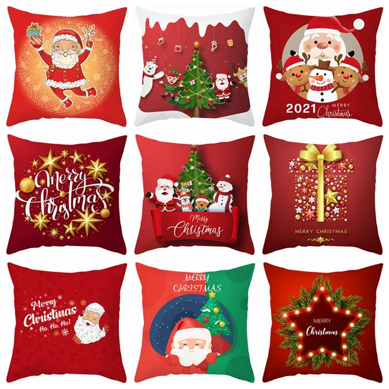 

45*45cm Red Merry Christmas Cushion Cover Pillowcase 2024 Christmas Decorations For Home Xmas Noel Ornament New Year Gift 2025