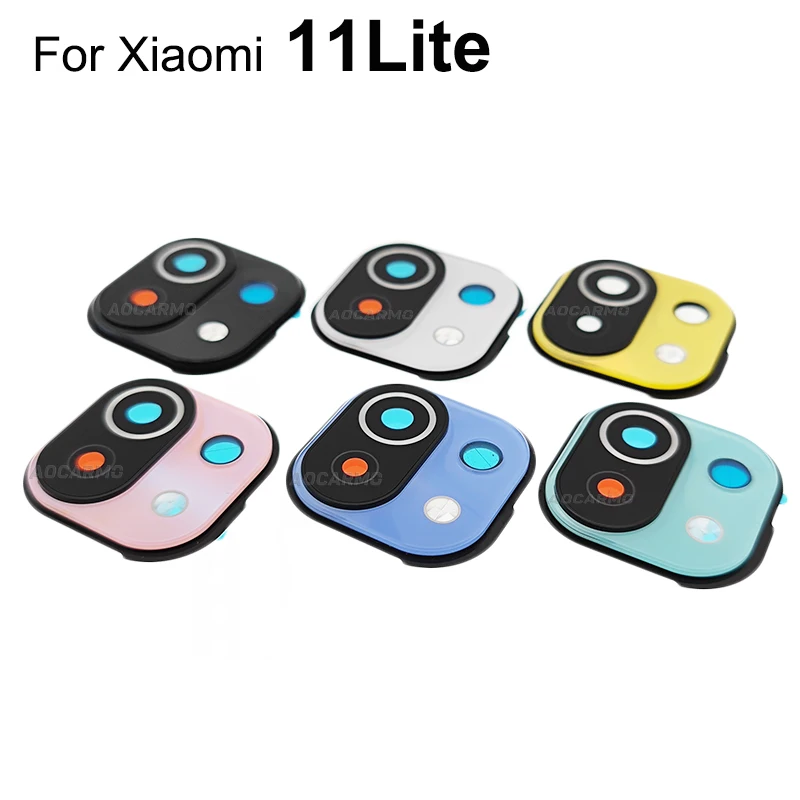 Aocarmo Black/White/Blue/Green/Pink/Yellow For Xiaomi 11 Lite Mi 11Lite Rear Back Camera Lens With Frame Replacement Parts