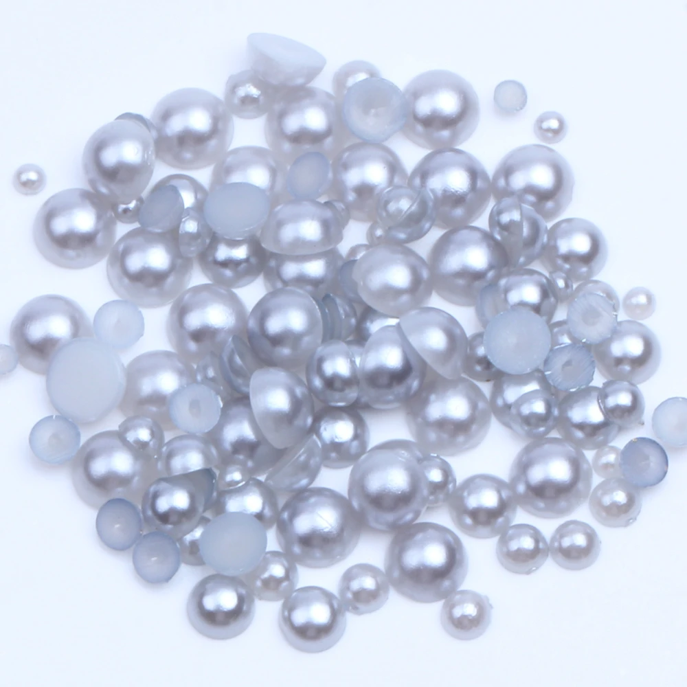 Half Round Pearls 2mm-12mm Light Gray Round Flatback ABS Imitation Pearls Glue On Beads For Wedding Dresses Decorations