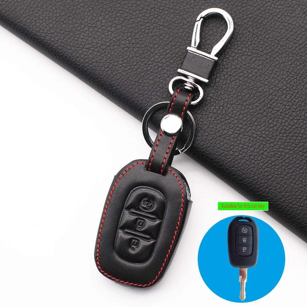 Leather Case Cover Fob Key For Renault Duster Logan Sandero Captur Clio Laguna Scen 2015 2016 2017 3 Button Remote Protect Shell