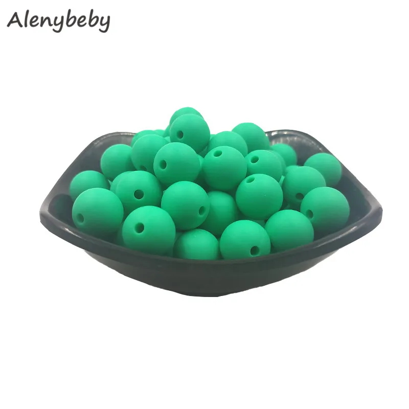 Kelly Green Color Food Grade Silicone Round Beads 12/15mm Baby Teething Necklace DIY Pacifier Chain Care Infan Teether Product