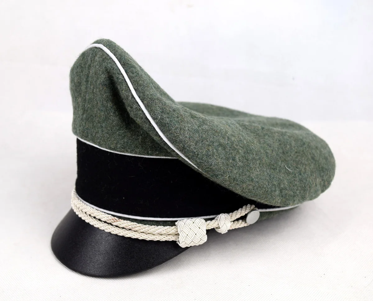 Reenactment GERMAN MARSHALS GENERALS OFFICERS CRUSHER FIELD VISOR HAT W WHITE PIPE SILVER CHIN CORD Military War Reenactmen