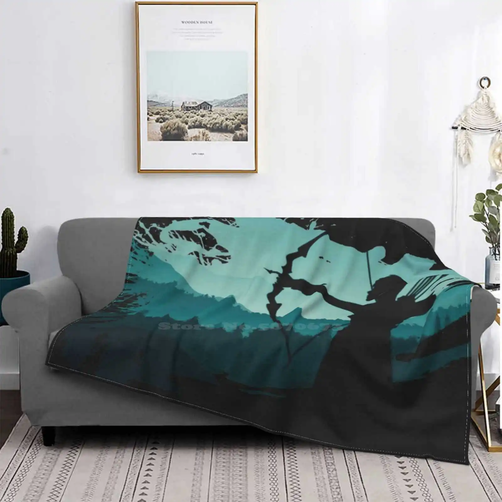 Girl Artwork Air Conditioning Blanket Soft Throw Blanket Bow Arrow Girls Lady Womens Hawkeye Grunge Nature Mountain Cool Black