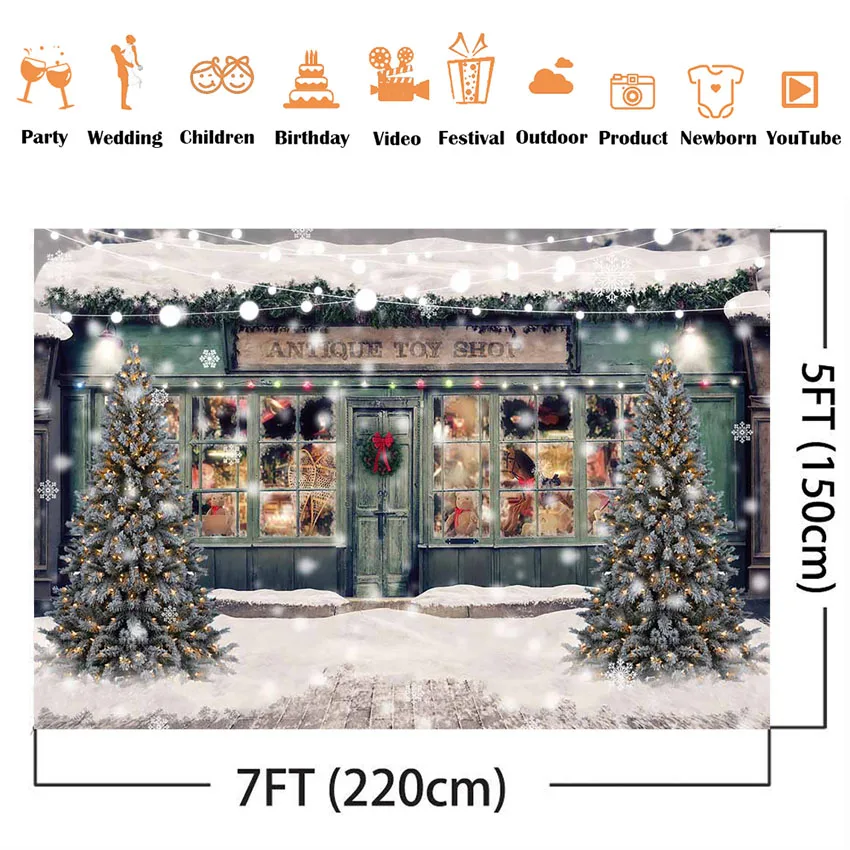 Winter Snow Merry Christmas Photography Backdrop Snowflake Windows Background for Photo Stuido Christmas tree Photo Booth