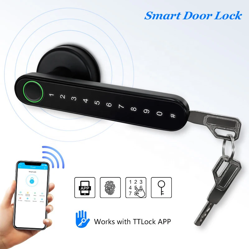 Smart Bluetooth Lock Key Fingerprint Door Lock TTLOCK Android IOS Control Home Smart Handle Wooden Door Lock Wifi Gateway