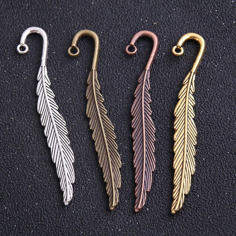 4pcs 12*79mm New Fashion Classics Wholesales Feather Shape Four Color Lead Free Metal Alloy Bookmark