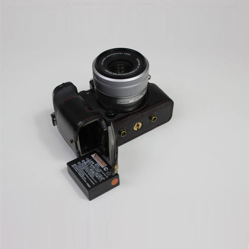 Luksusowa wersja skórzany pokrowiec ochronny do aparatu Fujifilm FUJI X-S10 XS10 pasek na ramię do torby otwór na baterie 15-45mm obiektyw