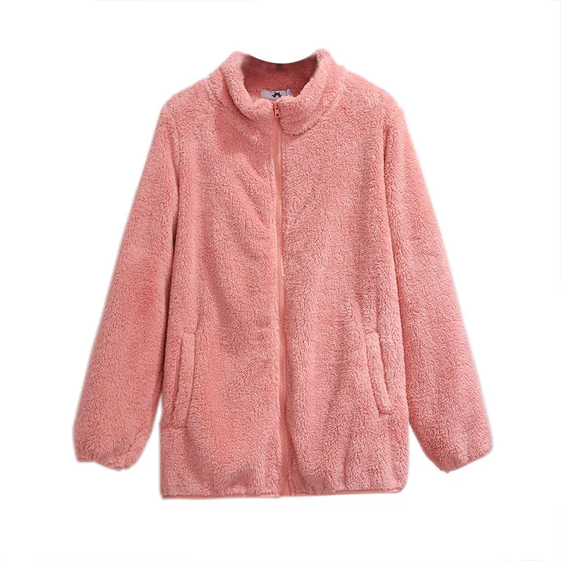 New 2021 Autumn Winter Plus Size Women Clothing Jacket Large Loose Fleece Thick Keep Warm Pink Beige Coats 3XL 4XL 5XL 6XL 7XL