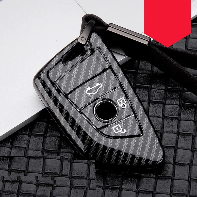 Glossy Carbon fiber ABS Car Key Case Fob Cover ForBMW X1 X5 X6 F15 F16 F48 BMW 1 / 2 Series Plating Remote Controller Key Bag