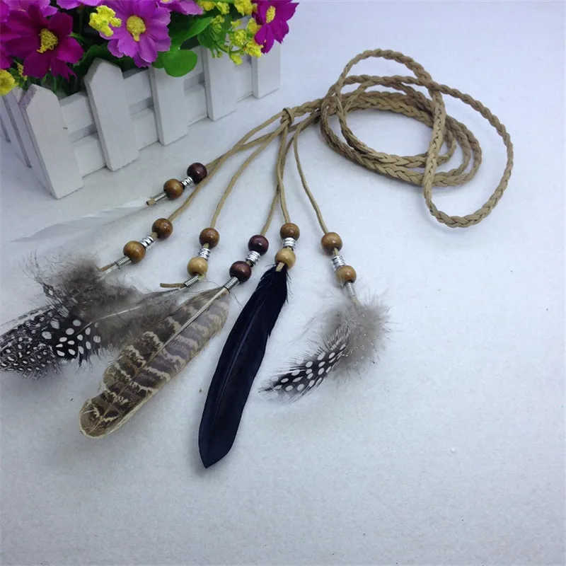 The  Indian Feather Headband Headdress Hair Rope Headwear Tribal Hippie Handmade Hair Accessories for Women 38