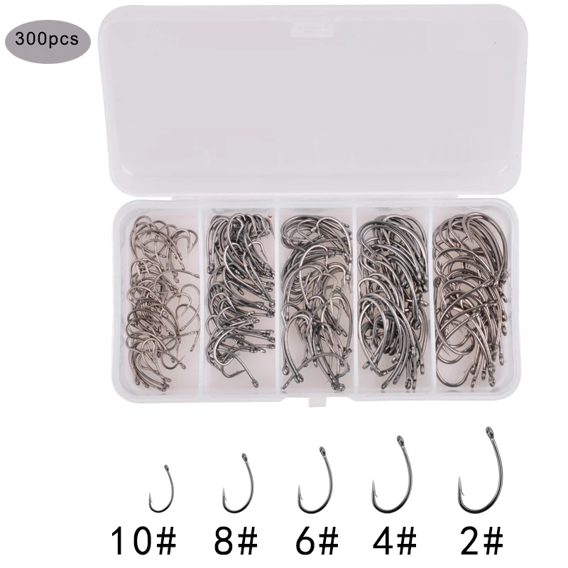 300Pcs/box High Carbon Steel carp fishing hooks Size 2# 4# 6# 8# 10# Barbed Crank carp rig hook with Retail Original Box