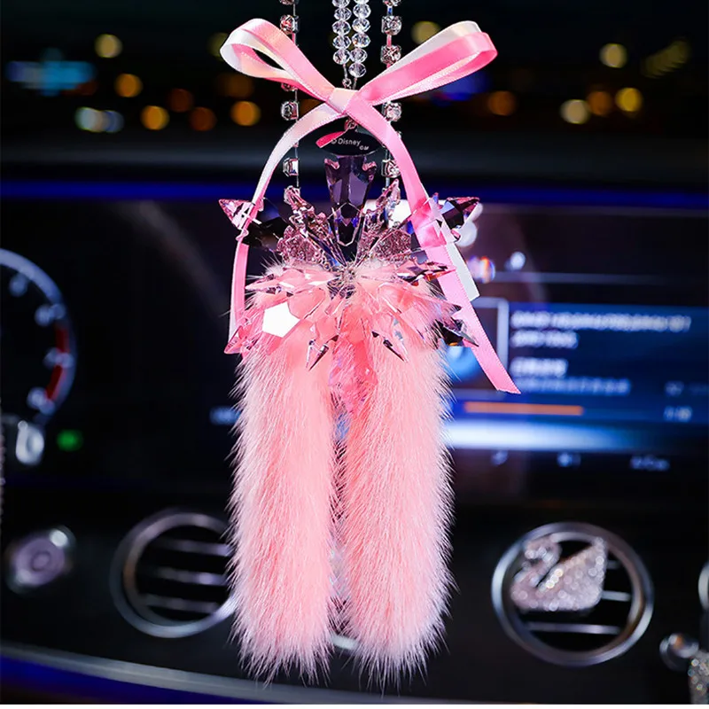 Car pendant car crystal frozen snowflake pendant personality creative furry pendant ladies car rearview mirror pendant