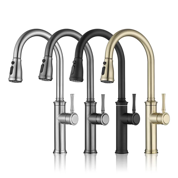 

High Quality 304 Stainless Steel Kitchen faucet Pull Out Cold hot water Kitchen Sink Faucet with 2 functios spray,Black/Brushed