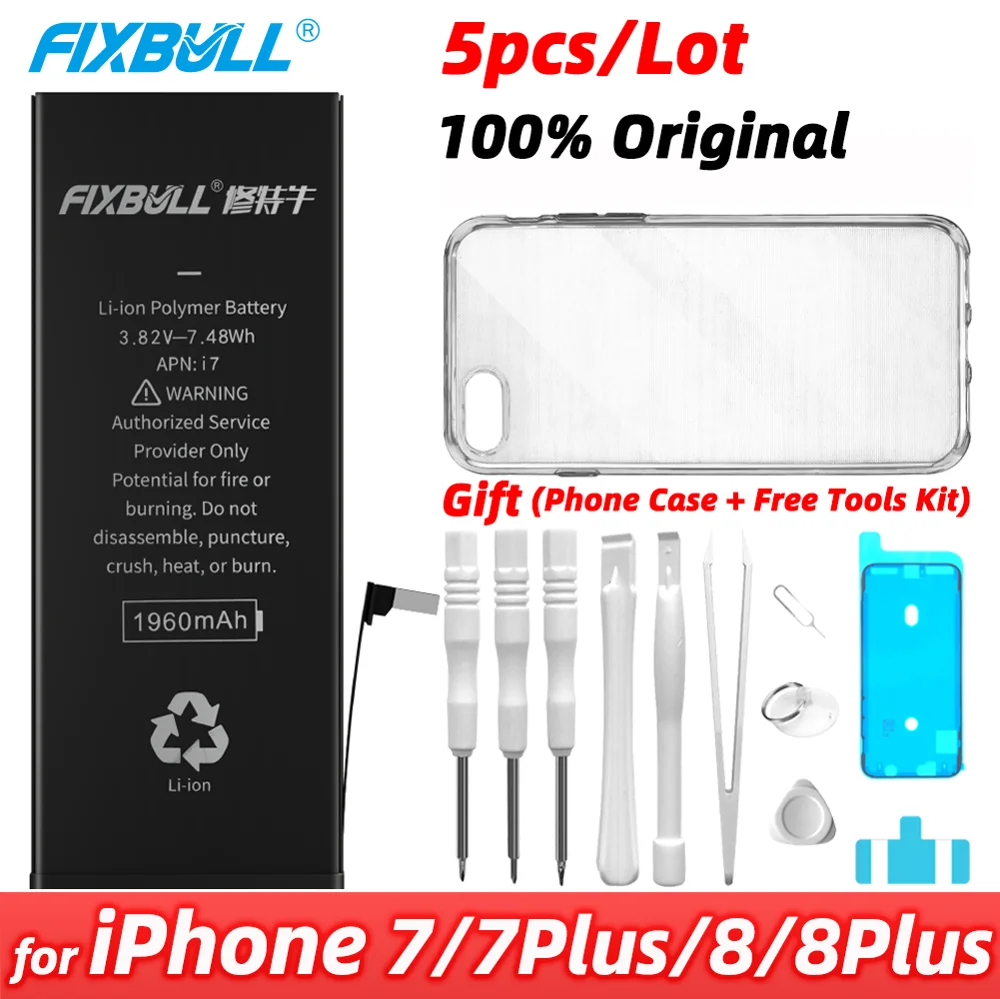 

5pcs/lot Wholesale FIXBULL Original Phone Battery For Apple iPhone 7 8 Plus 7Plus 8Plus 2900mAh 2691mAh Real Capacity Batteries