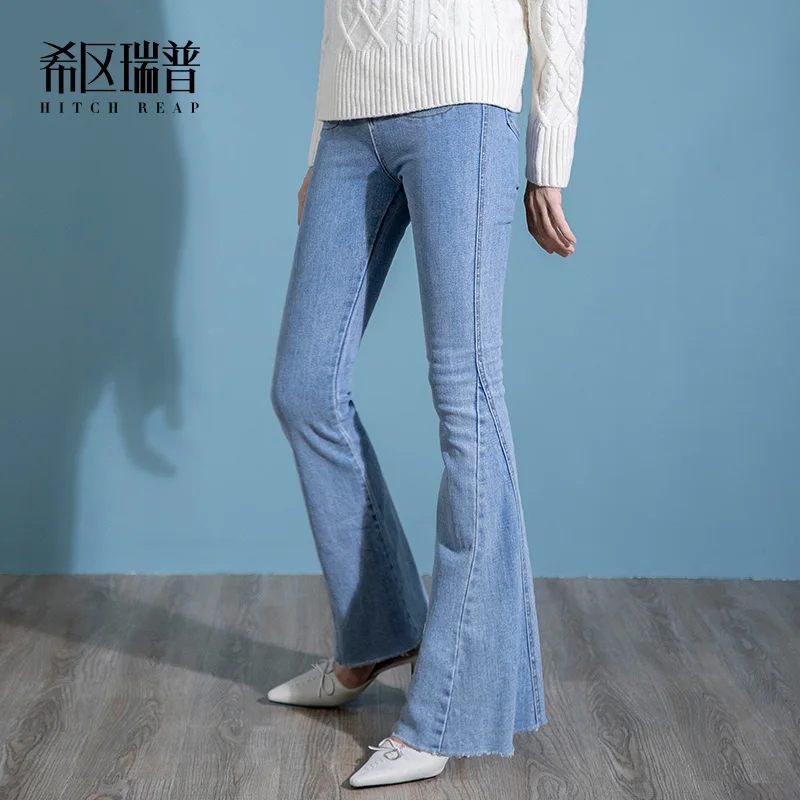 High Waist Jeans Women'S Show High Show Thin Autumn And Winter New High-End Temperament Light Blue Tight Flared Pants