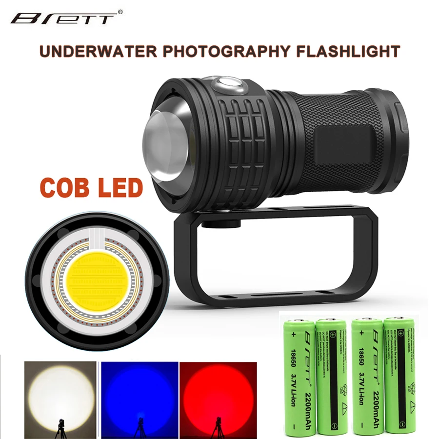 11000LM White&Red&Blue COB LED Diving Flashlight Underwater 80m Scuba Dive Lantern Photography LED Light IPX8 Waterproof Lamp