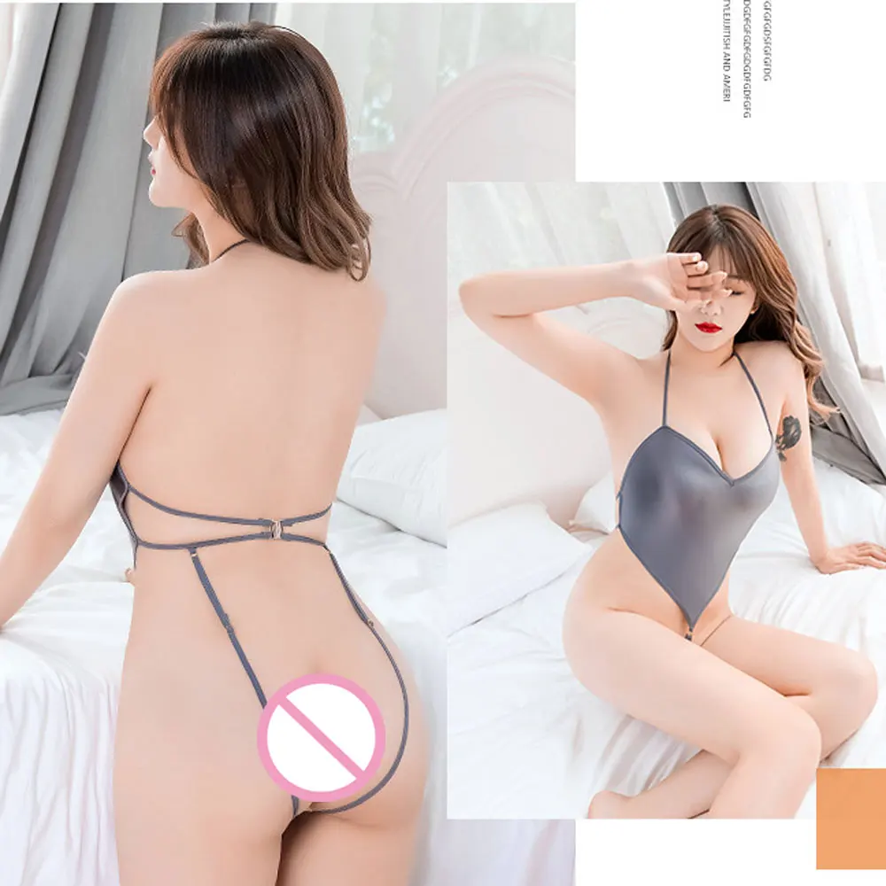 Sexy Phụ Nữ Đứng Đầu Băng Áo Bodysuit Backless Halter Một Mảnh Hollow Out Xem Thông Qua Sáng Bóng Sâu Ngực Đồ Lót Bodysuit Clubwear