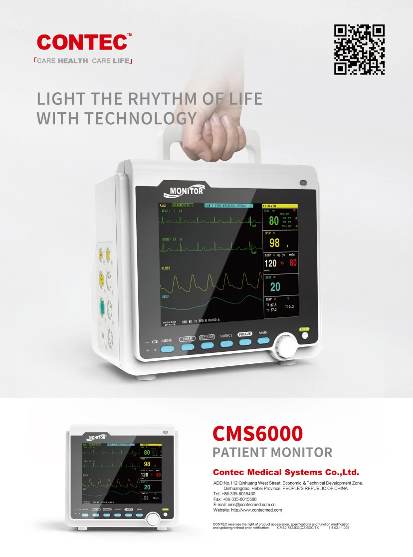 CONTEC CMS6000 Patient Monitor for Human Veterinary 6 Parameters ECG RESP SPO2 NIBP TEMP Display up to 8-Channel Waveform