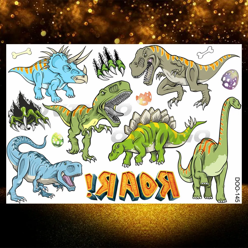 Small Dino Temporary Tattoos Sticker For Children Kids Cartoon Transfer Tattoo Fake Colorful Tiny Dinosaur Tatoos Party Favor 3D